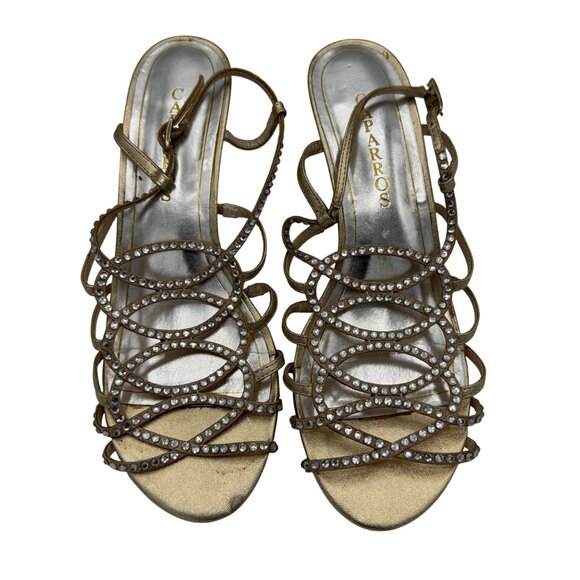 Caparros Gold Strappy Rhinestone Embellished Womens Heels Size 8.5 - Picture 2 of 6